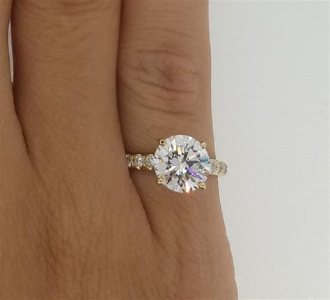 Ct Pave Prong Round Cut Diamond Engagement Ring Vs H Yellow Gold