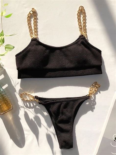 Chain Suspenders Split Type Bikini Swimsuit