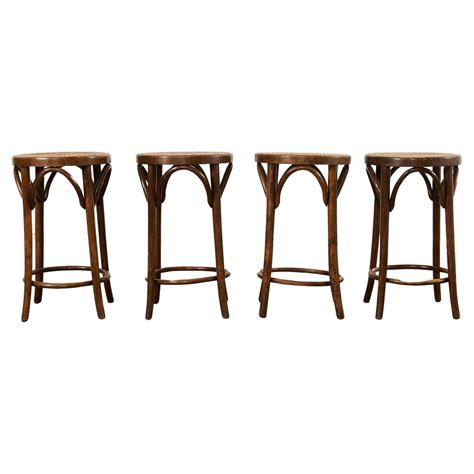 Set Of Four Thonet Style Bentwood Cane Seat Barstools For Sale At Stdibs