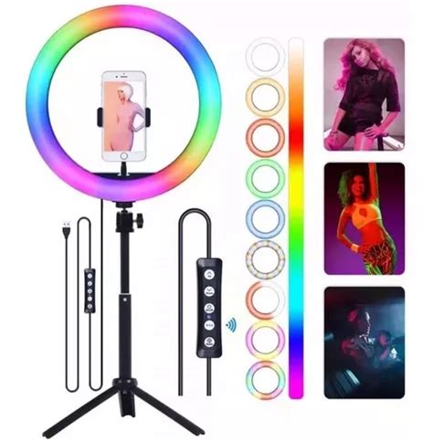 Aro Luz Led 26 Cm Multicolor 16 Colores Tripode 2 Metros Envío Gratis