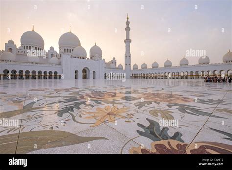 Sheikh Zayed Grand Mosque Inner Courtyard With Ornate Flower Themed