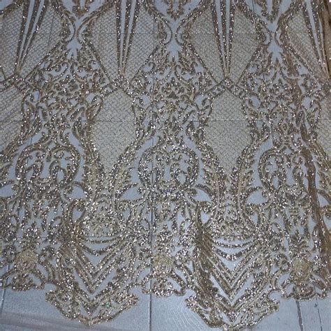 Gold Wedding African Lace Fabric With Gold Glitter Sequins High Quality