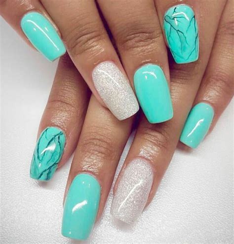 Turquoise Nails Neon Nails Marble Nails White Glitter Nails Summer