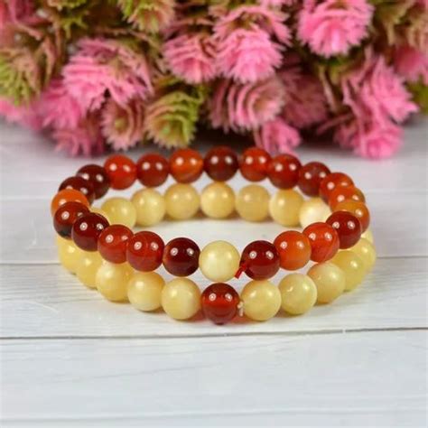 Natural Carnelian Yellow Calcite Stone Couple Bracelet For Healing