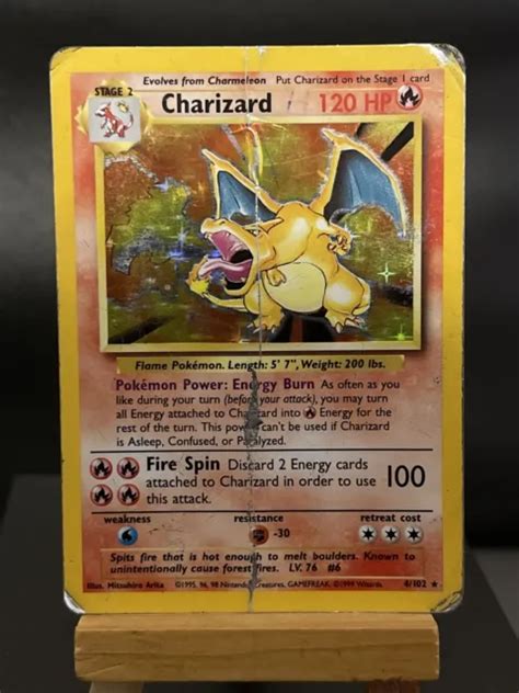 POKEMON CARD CHARIZARD 4 102 Holo Rare Base Set 1999 WOTC Played EUR