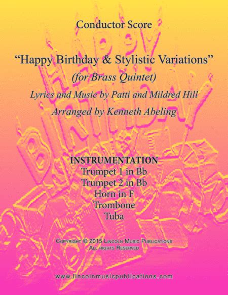 Happy Birthday And Stylistic Variations For Brass Quintet Partituras