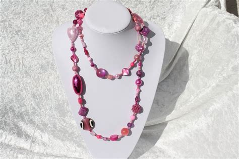 Ketten Lang Kette Rosa Pink Perlen Schmuck Perlmutt Herz Ein