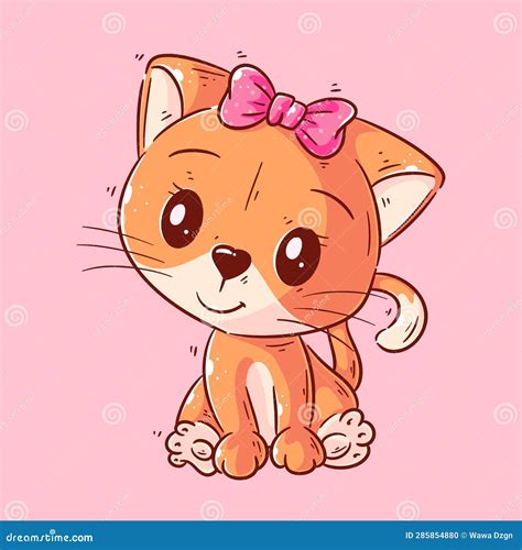 Cute Kitten Sitting Cartoon Style Vector Stock Vector Illustration Of