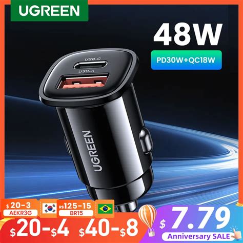 Ugreen usb carregador de carro 30w carga rápida 4 0 qc4 0 qc3 0 pd tipo