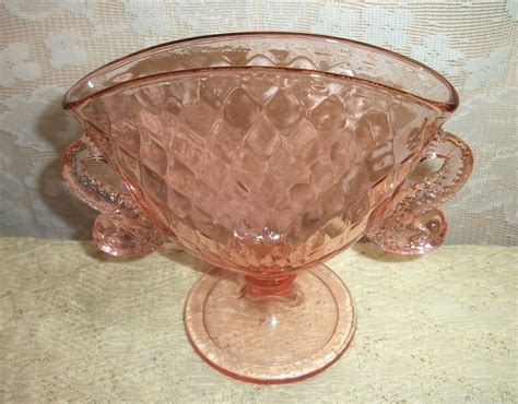 Fenton Pink Diamond Optic Footed Fan Vase With Dolphin Handles Pink Diamond Fenton Vase