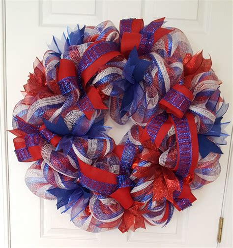 Red White And Blue Patriotic Wreath By Marlas Deco Mesh Wreaths