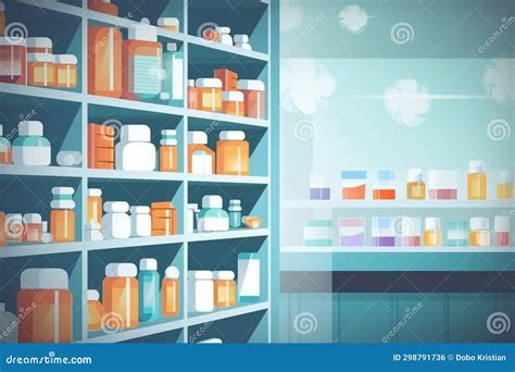 Pharmacy Shelves With Medicines Large Rack Isolated On White