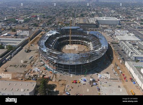 A general overall aerial view of the Intuit Dome construction site ...