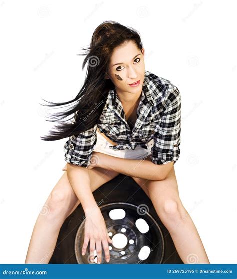 Woman Sitting On Car Tyre Stock Image Image Of Person 269725195