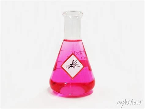 Erlenmeyer Flask With Pink Liquid And Chemical Hazard Warning Posters