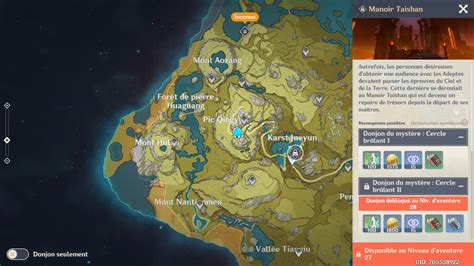 Manoir Taishan Genshin Impact comment débloquer le donjon