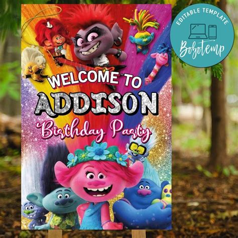 Trolls World Tour Birthday Welcome Sign Digital File Printable