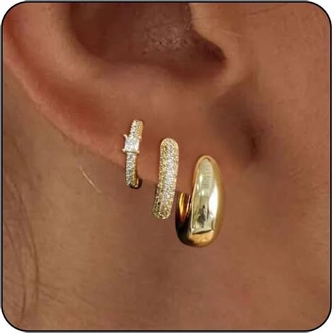 Gold Hoop Earrings Set For Women Dainty Small Hoop Earrings 14K Gold