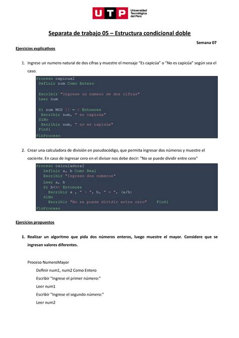 Separata 05 Unidad 02 Separata De Trabajo 05 Estructura Condicional
