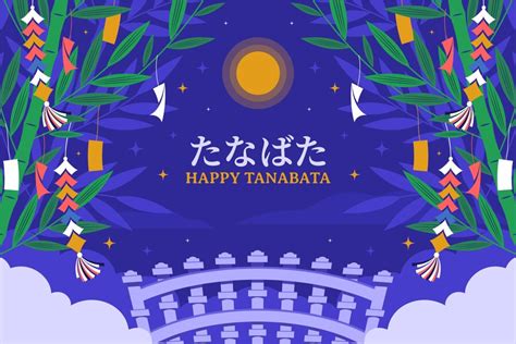 Free Vector Flat Tanabata Background With Bridge And Bamboo