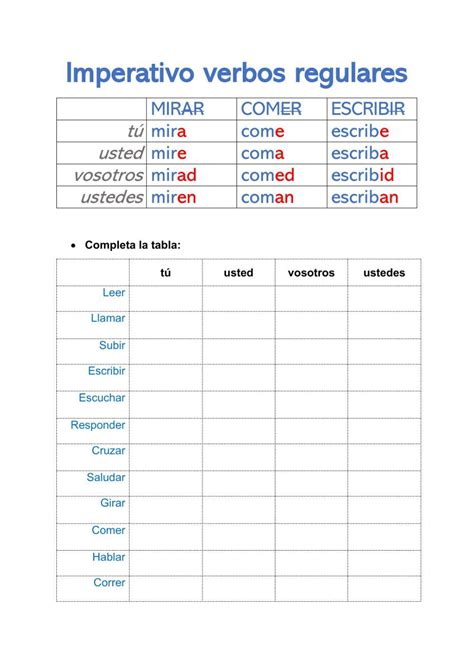 Imperativo Verbos Regualres Worksheet Verbos En Modo Imperativo Modo