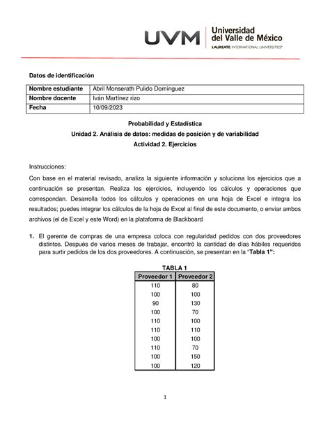 U Act Apuntes De Probabilidad Datos De Identificaci N