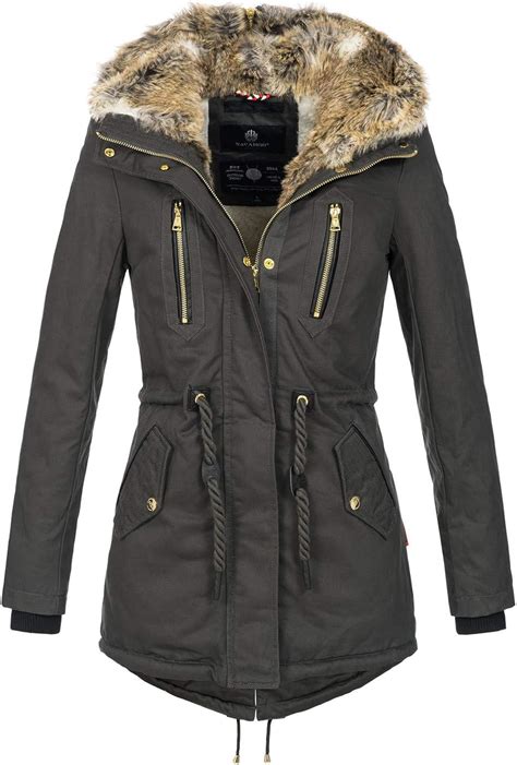 Navahoo Warme Damen Winter Jacke Lang Teddyfell Winterjacke Parka