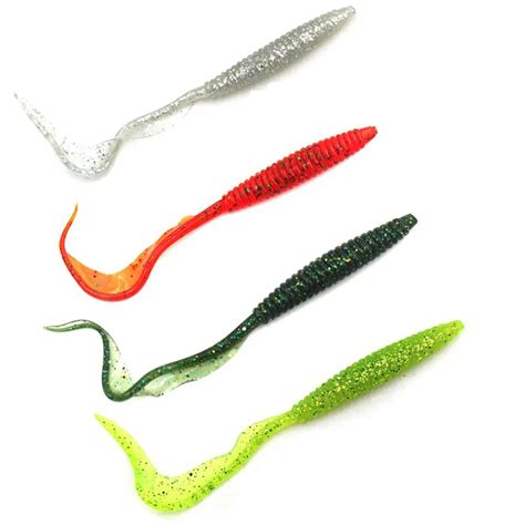 5PCS Lot Artificial Bait Soft Fishing Lure Long Tail Grubs Curly Tail