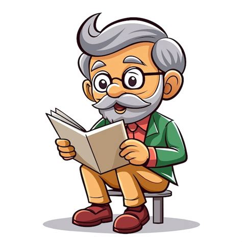 Vector de dibujos animados del abuelo con gafas leyendo el periódico