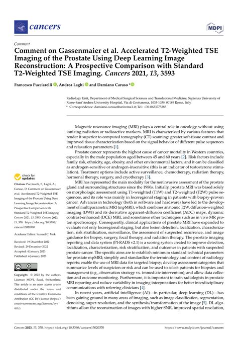 Pdf Comment On Gassenmaier Et Al Accelerated T2 Weighted Tse Imaging