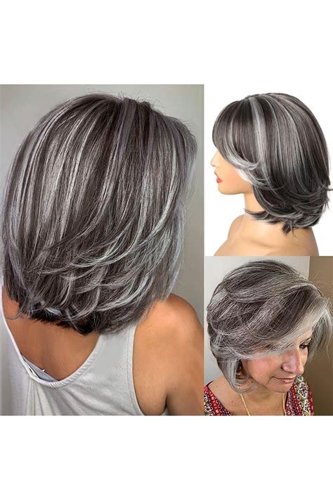 Leosa Short Layered Wigs Bob Layered Wigs With Curtain Bangs For Women