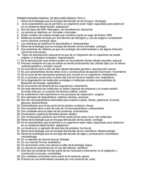 Primer Examen Parcial De Biolog A Uno Primer Examen Parcial De