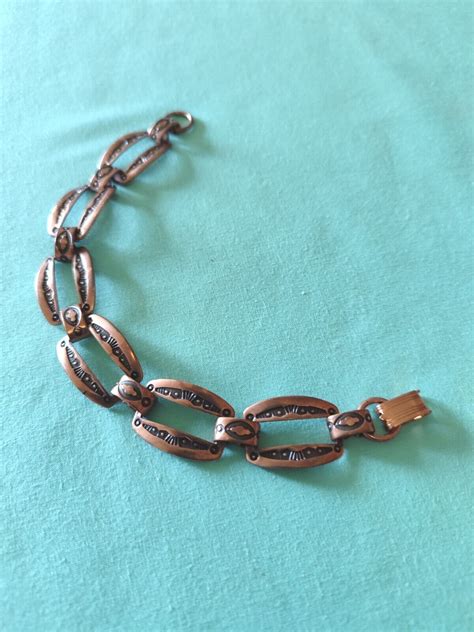 Stamped Pure Copper Southwest Native American Bracele Gem