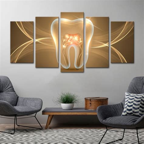 Quadro 65x125cm Dente Dourado Clínicas Dentistas Decorativo R 215 37