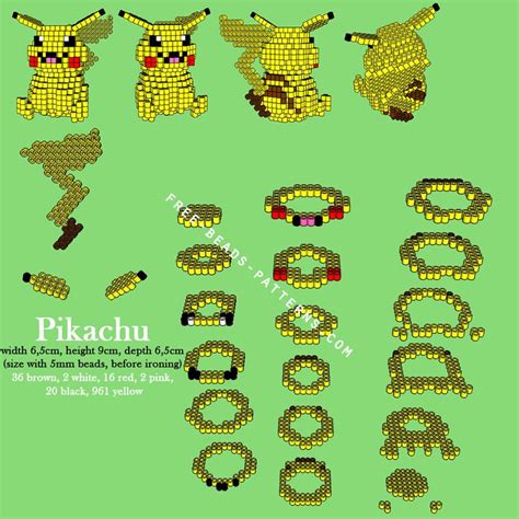 Pikachu Pokemon 3d Perler Beads Hama Beads Pyssla Free Pattern Download