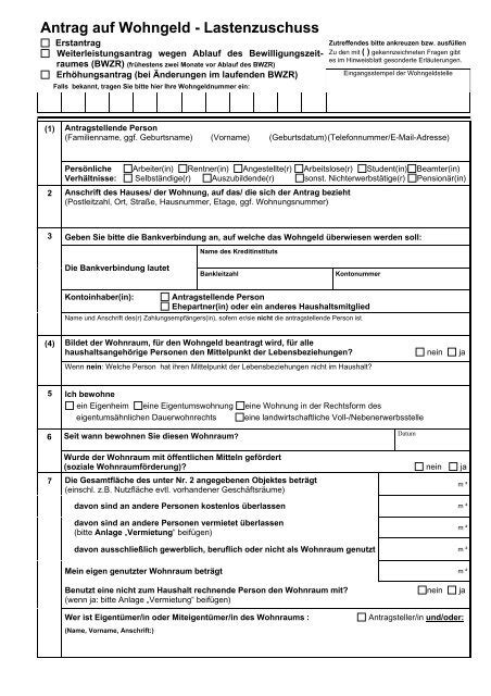 Wohngeld Formular Ausdrucken