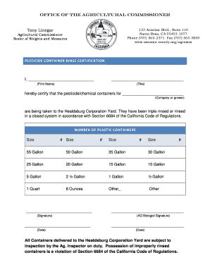 Fillable Online Sonoma County PESTICIDE CONTAINER RINSE CERTIFICATION