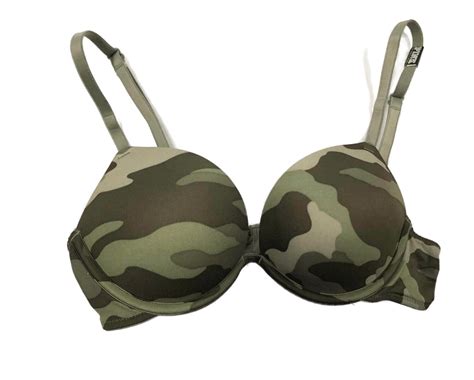 Victorias Secret Pink Wear Everywhere Super Push Up Bra Green Camo