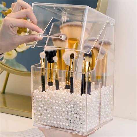 2021 Acrylic Clear Makeup Brush Holder With Lid Vanity Countertop Makeup Organizer Waterproof