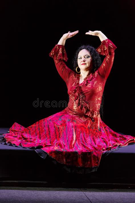 Barefoot Gypsy Woman With Long Black Hair Dances Waving Her Skirt