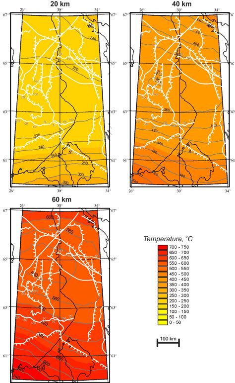 Temperature Distribution In The Earth S Crust At Depths Of 20 40 And Download Scientific