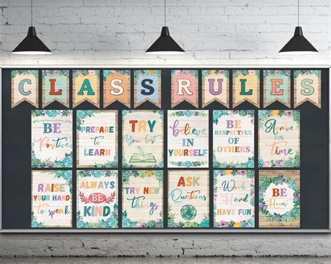 22pcs Class Rules Posters Succulents Classroom Rules Bulletin Board Inspirational