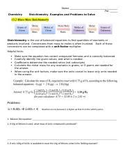 Chem Stoich Example And Problems Docx Chemistry Name Per