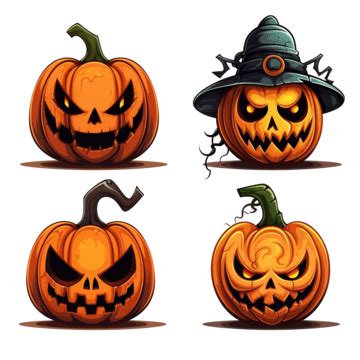 Halloween Scary Skull Jack O Lantern Faces Vector Illustrations ...