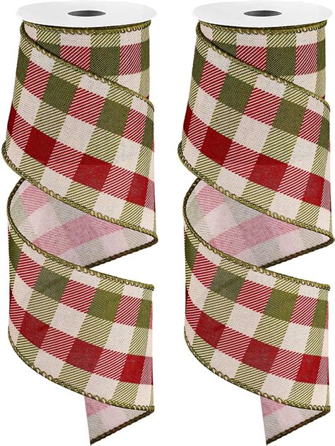 Amazon Whaline 2 Rolls Wired Edge Plaids Ribbon Christmas Buffalo