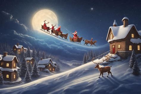 Premium Photo Illustrate A Magical Scene Of Santa Claus Flying In His Sleigh Pulled By