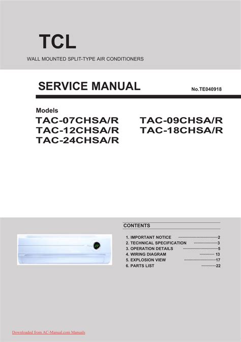 TCL SERVICE MANUAL TAC-07CHSA/R TAC-09CHSA/R | Manualzz