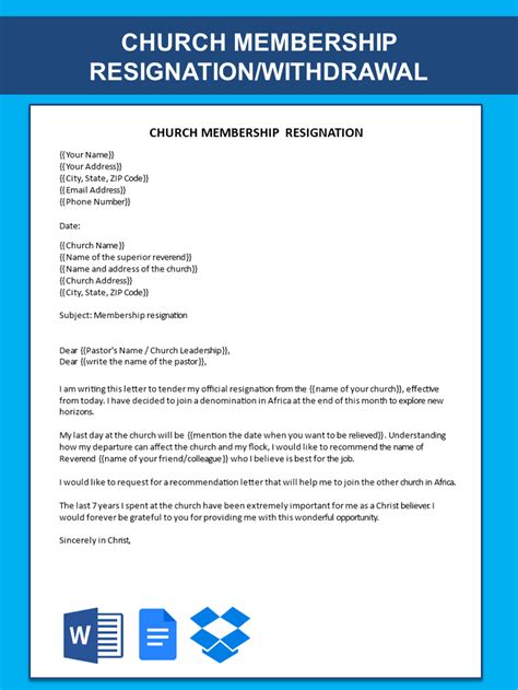 Church Membership Resignation Letter Templates At