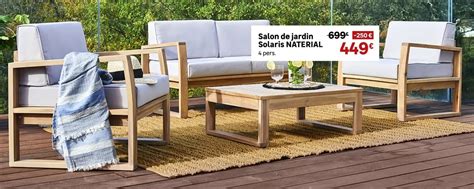 Salon Bas De Jardin Solaris NATERIAL 4 Places Beige Bois Acacia Pas