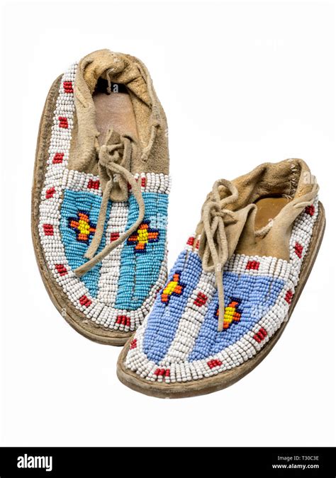 Pearl Embroidered Moccasins Of The North American Indians Isolated On